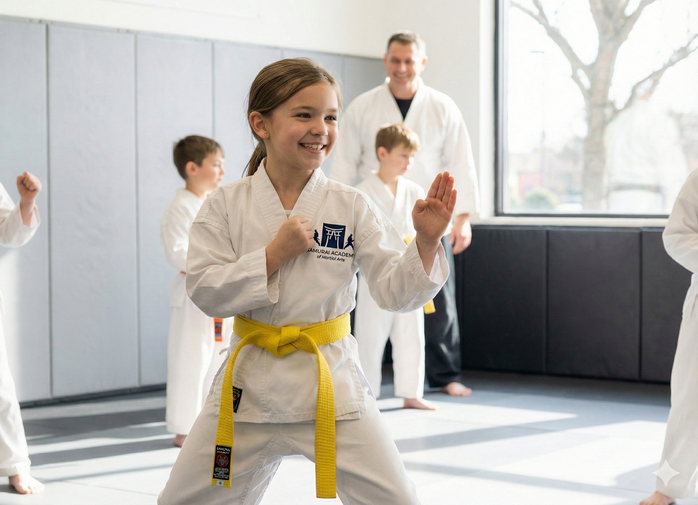 Happy confident child in martial arts uniform in Chesterland OH